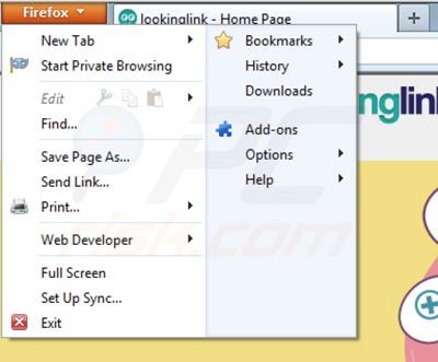 Eliminando los anuncios Lookinglink de Mozilla Firefox paso 1