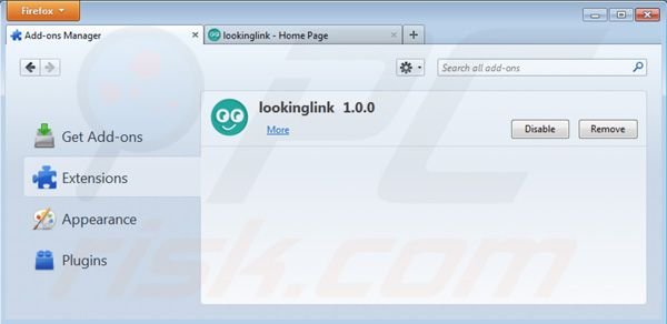 Eliminando los anuncios Lookinglink de Mozilla Firefox paso 2