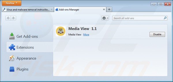 Eliminando media view de Mozilla Firefox paso 2