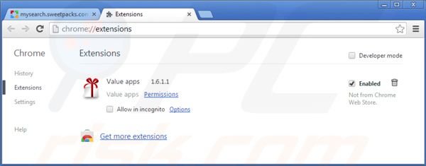 Eliminando mysearch.sweetpacks.com de las extensiones de Google Chrome