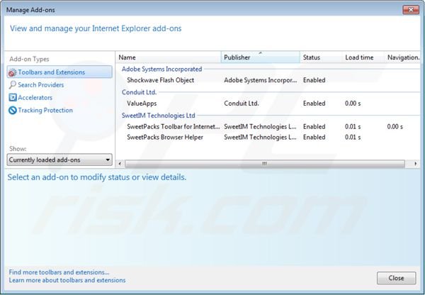 Eliminando mysearch.sweetpacks.com de las extensiones de Internet Explorer