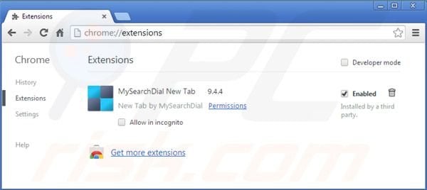 Eliminando mysearchdial.com de las extensiones de Google Chrome