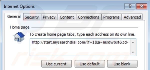 Eliminando mysearchdial.com de la página de inicio de Internet Explorer
