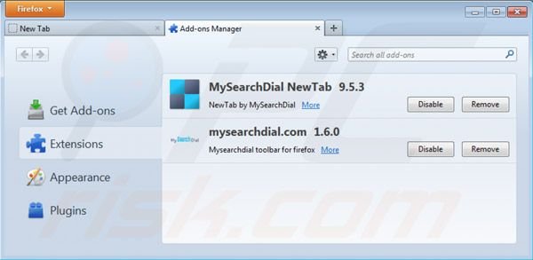 Eliminando mysearchdial.com de las extensiones de Mozilla Firefox