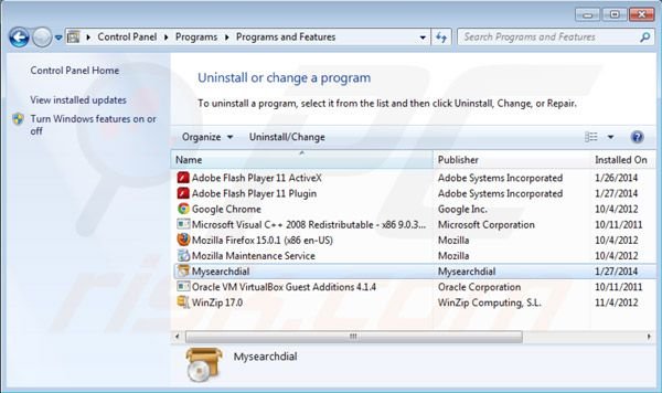 desinstalar Mysearchdial desde el Panel de control