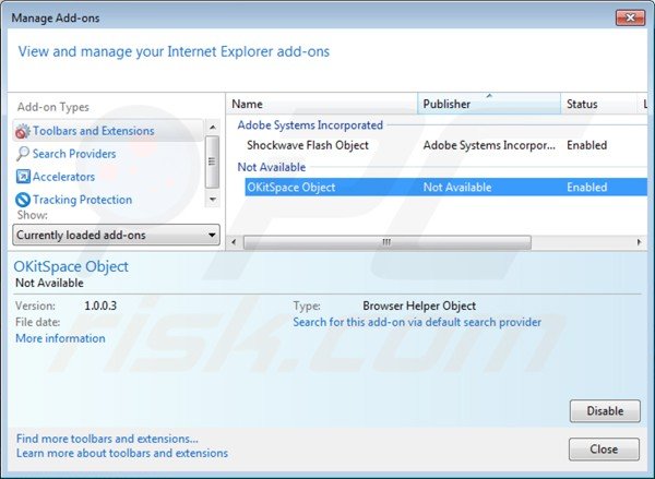 Eliminando okitspace de Internet Explorer paso 2