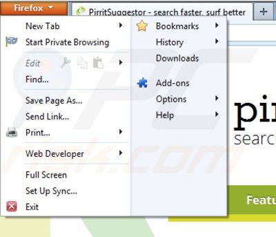 Eliminando Pirrit Suggestor de Mozilla Firefox paso 1