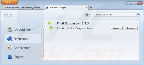 Eliminando Pirrit Suggestor de Mozilla Firefox paso 2