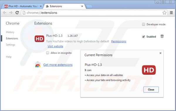 Eliminando los anuncios plus-hd de Google Chrome paso 2