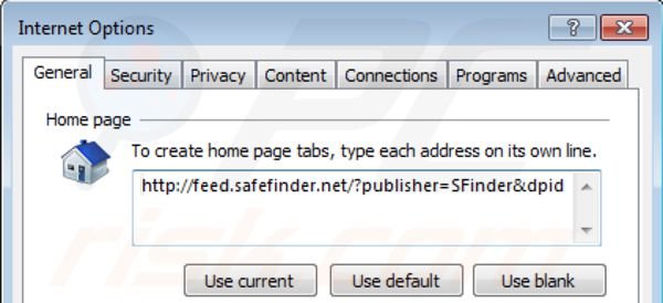 Eliminando isearch.safefinder.net de la página de inicio de Internet Explorer
