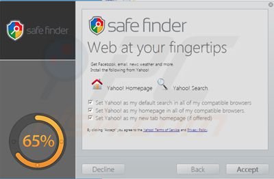 Instalador del secuestrador de navegadores isearch.safefinder.net