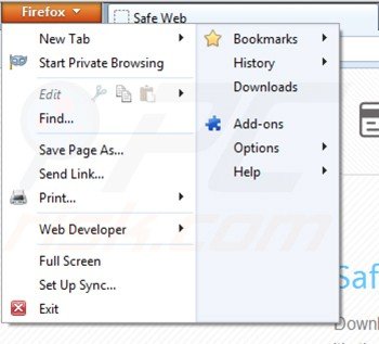 Eliminando safeweb app de Mozilla Firefox paso 1