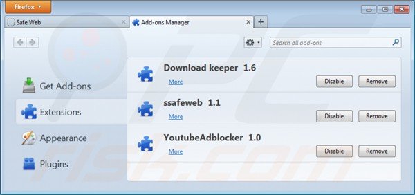 Eliminando safeweb app de Mozilla Firefox paso 2