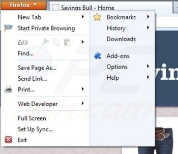 Eliminando Savings Bull de Mozilla Firefox paso 1
