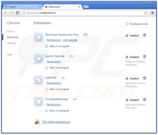 Eliminando las extensiones relacionadas con websearch.searchsun.info de Google Chrome