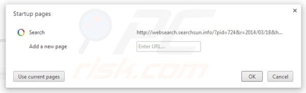 Eliminando websearch.searchsun.info de la página de inicio de Google Chrome