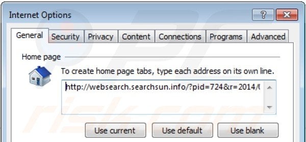 Eliminando websearch.searchsun.info de la página de inicio de Internet Explorer