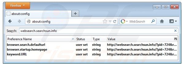 Eliminar websearch.searchsun.info de la configuración del motor de búsqueda por defecto de Mozilla Firefox