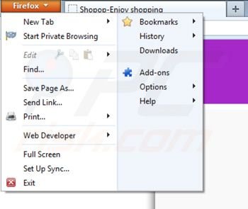 Eliminando Shopop de Mozilla Firefox paso 1