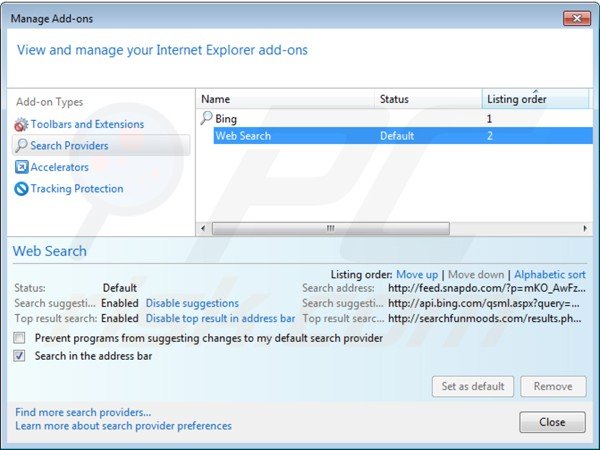 Eliminando shopping helper smartbar de la configuración del motor de búsqueda por defecto de Internet Explorer