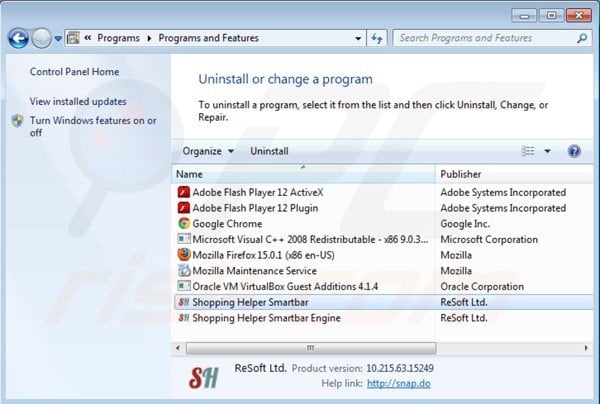 esinstalar Shopping helper smartbar del Panel de control