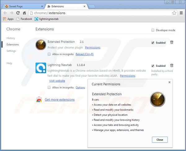Eliminar las extensiones de navegador vinculadas a Inspsearch.com: