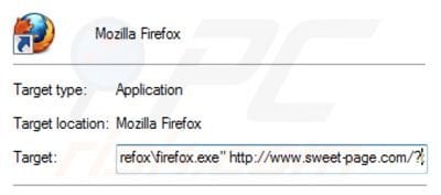 Eliminar sweet-page.com del destino del acceso directo de Mozilla Firefox paso 2