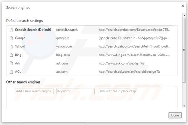 Eliminando trovi.com de la configuración del motor de búsqueda por defecto de Google Chrome