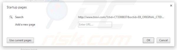 Eliminando trovi.com de la página de inicio de Google Chrome