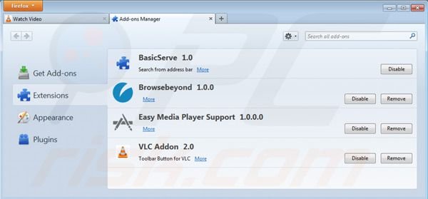 Eliminando el complemento infeccioso VLC de las extensiones de Mozilla Firefox paso 2