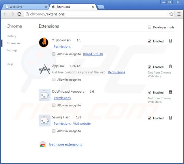 Eliminando los anuncios Web Save de las extensiones de Google Chrome paso 2