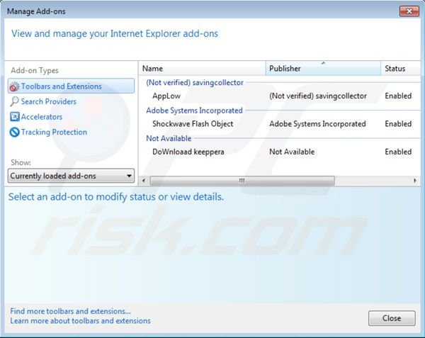 Eliminando Web Save de las extensiones de Internet Explorer paso 2