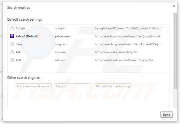 Eliminar Yahoo toolbar de la configuración del motor de búsqueda por defecto de Google Chrome
