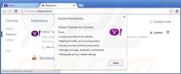 Eliminando la barra Yahoo de las extensiones de Google Chrome
