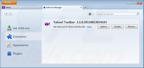 Eliminando la barra Yahoo toolbar de las extensiones de Mozilla Firefox