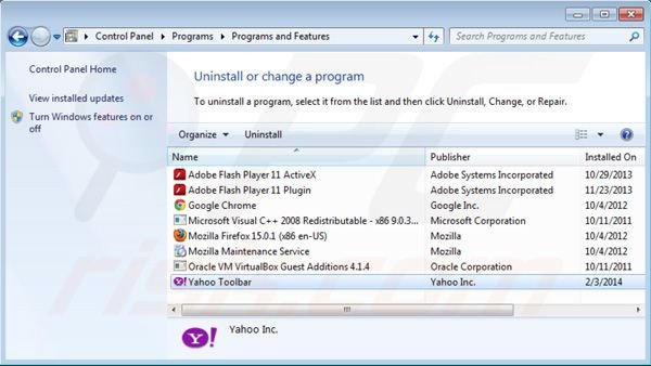 desinstalar la barra de Yahoo del Panel de control