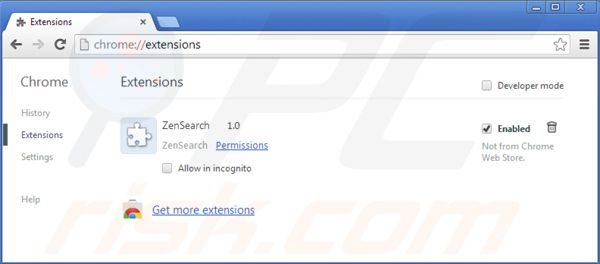 Eliminando zensearch.com de las extensiones de Google Chrome