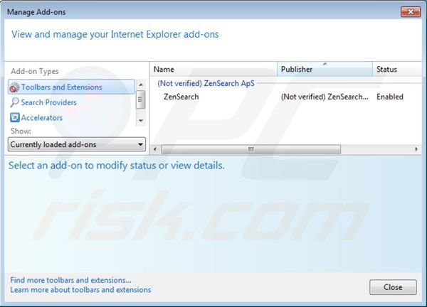 Eliminando zensearch.com de las extensiones de Internet Explorer