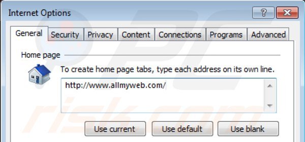 Eliminando allmyweb.com de la página de inicio de Internet Explorer