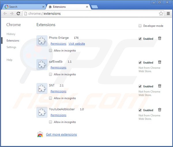 Eliminando las extensiones relacionadas con websearch.amaizingsearches.info de Google Chrome