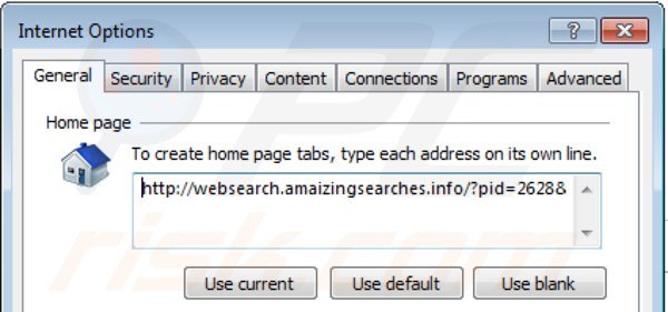 Eliminando websearch.amaizingsearches.info de la página de inicio de Internet Explorer