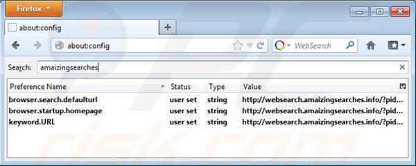 Quitando websearch.amaizingsearches.info de la configuración predeterminada en cuanto al buscador de Mozilla Firefox