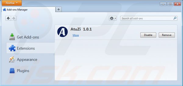 Eliminando AtuZi de Mozilla Firefox paso 2