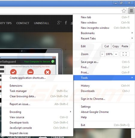 Eliminando browsersafeguard de Google Chrome paso 1