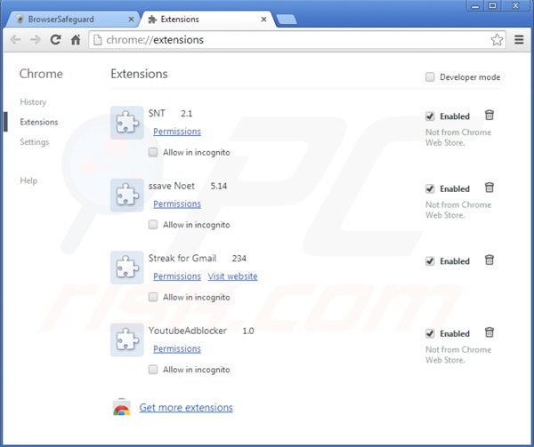 Eliminando browsersafeguard de Google Chrome paso 2
