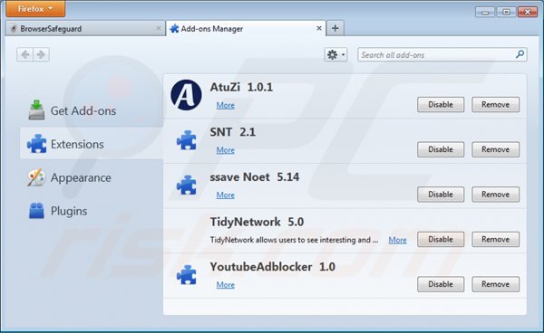 Eliminando browsersafeguard de Mozilla Firefox paso 2