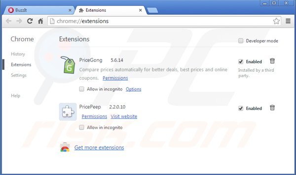 Eliminando buzz-it de Google Chrome paso 2