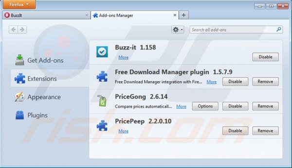 Eliminando buzz-it de Mozilla Firefox paso 2