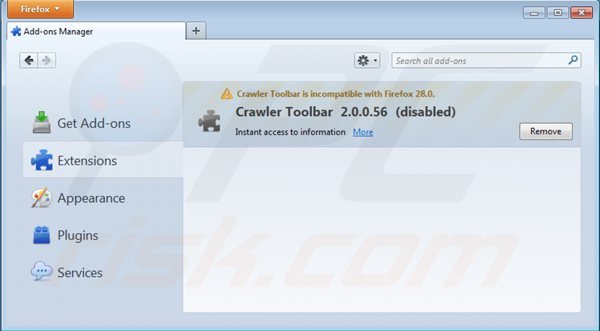 Eliminando la barra crawler de las extensiones de Mozilla Firefox