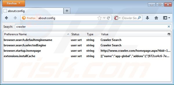 Eliminando crawler.com de la configuración del motor de búsqueda por defecto de Mozilla Firefox